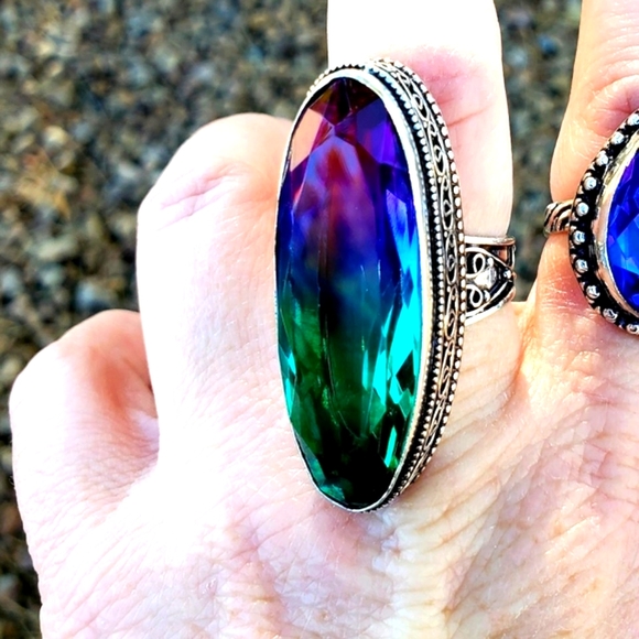 New Amazing Bi-Color Tourmaline 925 Silver Statement Ring. - Picture 7 of 16